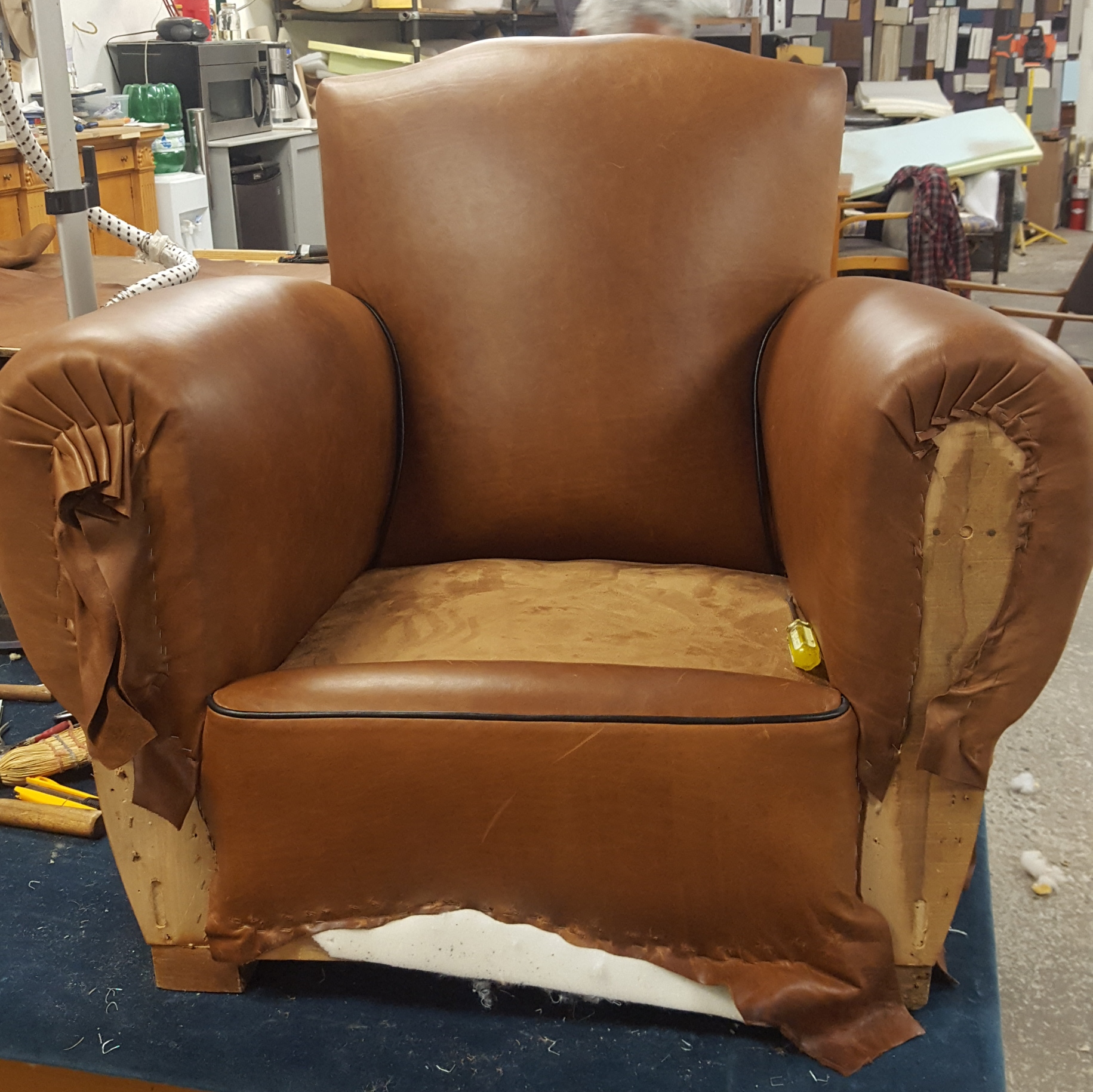 French Art Deco  Leather Club Chair Updated Progress Shot