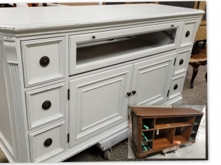 1 SOLID CHERRY SIDEBOARD / ENTERTAINMENT UNIT - SPRAY PAINT WITH DISTRESSING